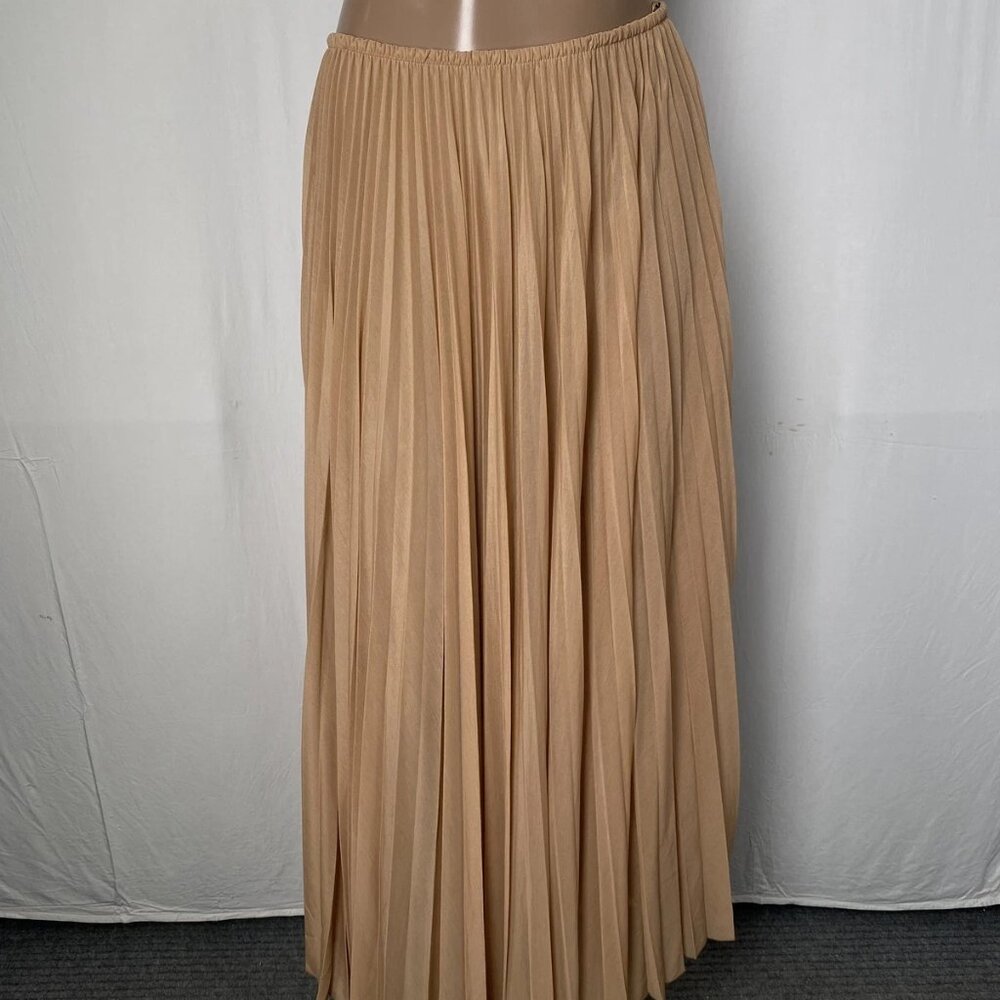 NEW RONNY KOBO Women's Mori Pleated Chiffon Midi Skirt Latte Beige Size M